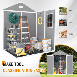 6x5 Ft Resin Storage Shed, Heavy-Duty Plastic Garden Tool Shed with Waterproof PP Panels, UV & Rust Resistant