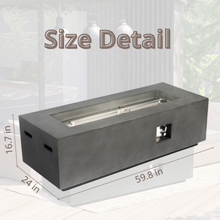 Outdoor Rectangle Propane Fire Pit Table 60inch, 60,000 BTU Concrete Fire Table with Waterproof Cover, Auto-Ignition, Free Lava Rocks