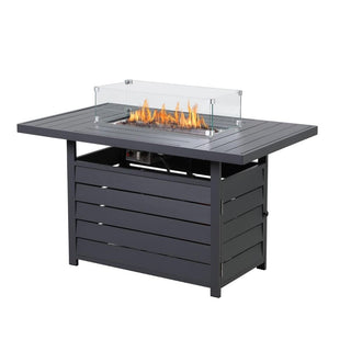 54.3 Inches Outdoor Patio White/Dark Grey/Black Aluminum Fire Pit Table, 50000 BTU CSA Certified Propane Gas Fire Pit, Rectangular Fire Table w/Stainless Burner, Lava Rock, Waterproof Cover