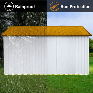 Mondawe 12ft x 10ft Metal Garden Storage Shed with Window, White & Yellow Outdoor Tool Shed for Backyard