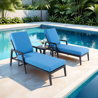 3-Piece Outdoor Aluminum Chaise Lounge Set – Adjustable Reclining Backrests, Wheels & Sunbrella® Cushions