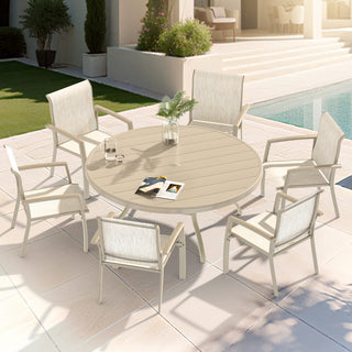 7-Piece Outdoor Dining Set with 6 Stackable Metal Chairs & 52.95" Round Metal Table