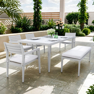 6-Piece Outdoor Patio Dining Set – 4 Chairs, 1 Bench & Rectangular Table with Sunbrella® Cushions