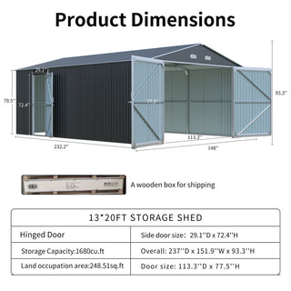 13x20FT Outdoor Storage Shed, Large Metal Garage Shed for Car, Truck, Bike, Lawnmower, Backyard Tool