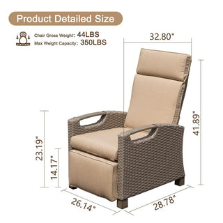 Outdoor Wicker Reclining Chair with Push-Back Backrest, Flip-Up Side Table & Thick Cushions for Patio & Backyard