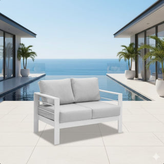 50 Inch All-Weather Aluminum Outdoor Two-Seater Sofa With Thick Cushions And Frame