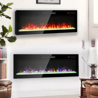 60-Inch Ultra-Thin Recessed Electric Fireplace with Tempered Glass, Multicolor Flame & Ember Bed, LED Heater and Remote Control