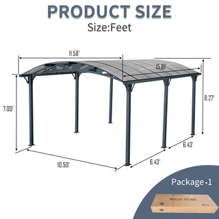 12x16 FT Arch Carport with Aluminum Frame and Polycarbonate Roof Panels, Heavy-Duty Outdoor Car Shelter for Driveway, Cars, and Trucks