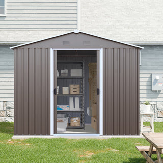 8X4 FT Outdoor Metal Storage Shed with Sliding Door and Foundation, Weatherproof Garden Tool Organizer for Backyard & Patio