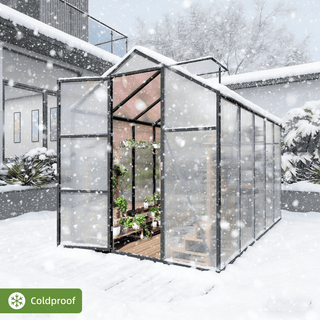 Walk-In Outdoor Polycarbonate Greenhouse with Aluminum Frame – Adjustable Vents, Lockable Door & UV Protection for Backyard