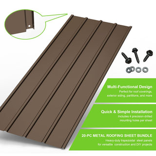 20PCS Galvanized Metal Roofing Panels with Screws – Durable Steel Roof Sheets for Pergola, Gazebo, Shed, Patio & Outdoor Structures
