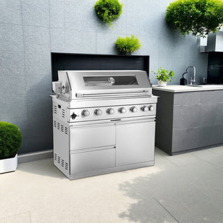 43" Outdoor Kitchen Island with 6-Burner 85,000 BTU Grill, Infrared Rear Burner, Rotisserie & Granite Countertop
