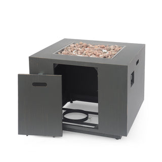 33" Outdoor Iron Square Propane Fire Pit, Tank Inside, Dark Gray - 50,000 BTU