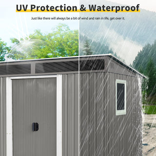 8X6 FT Outdoor Metal Storage Shed with Window,Transparent plate and lockable sliding door for Garden, Lawn
