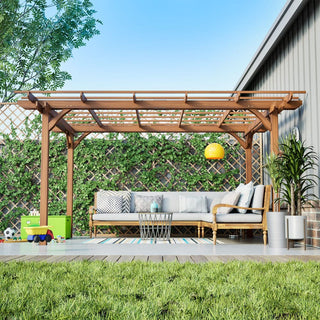 12 x 10 FT Outdoor Wood Pergola, Wooden Grape Pergola for Climbing Plant Support for Garden, Patio, Backyard, Deck, Brown