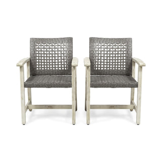 Two-Piece Wooden Rattan Dining Chair Set, Featuring A Weaving Technique