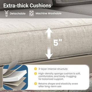 75 In All-Weather Metal 3-Seat Patio Sofa Couch with Thick Cushions & Frame