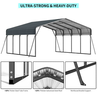 Metal Carport Heavy Duty with Galvanized Steel Roof, Outdoor Garage Car Shelter Shade for 2 Cars, Boats and Truck