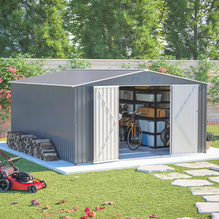 12 x 14 FT Outdoor Metal Storage Shed, Heavy-Duty Garden Tool Shed with Lockable Double Doors, Waterproof Yard Storage Building for Patio, Backyard & Lawn