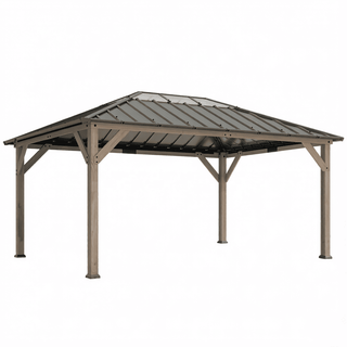 Cedarpinnacle 12X16 FT Hardtop Wood Gazebo with Galvanized Steel & PC Roof, UPF50+ Sun Protection for Patio