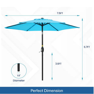 7.5 Ft Black Market Umbrella with Crank Lift & Tilt. UV-Resistant Canopy for Pool, Backyard & Patio Without base