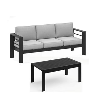 2 Pieces Outdoor Patio Set, All-Weather 75” 3-Seat Metal Patio Sofa Couch with Thick Cushions,  Frame and 43” Coffee Table