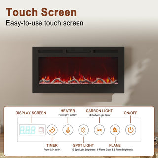 36/42/60/72 Inch 4780 BTU Recessed/Wall-mounted Electric Fireplace