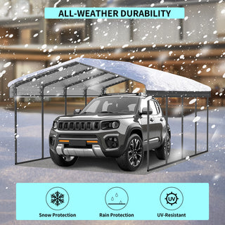 10x15/12x20 FT Heavy Duty Metal Carport with Galvanized Steel Roof and Reinforced Base for Cars, Boats & Trucks