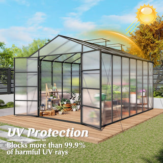 New-Design Walk-In Polycarbonate Greenhouse with Heavy-Duty Aluminum Frame – All-Season Garden & Backyard Greenhouse
