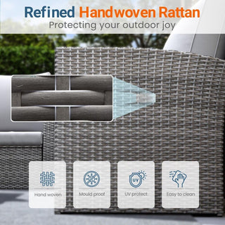 4-Piece Wicker Patio Conversation Set With Glass Table and Blue/Black/Gray Cushions