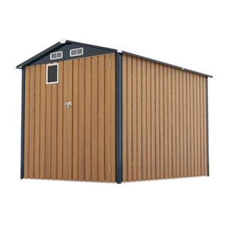 6x8 FT Outdoor Steel Storage Shed with Clear Window, Lockable Doors, Compact Metal Tool Shed for Garden, Backyard, Patio, Utility, and Bike Storage,Yellow/Grey