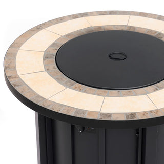 30" Propane Gas Fire Pit Table, 50000 BTU Round Steel Fire Pit with Mosaic Ceramic Tabletop for Outside Patio Deck Garden Backyard- Black