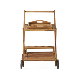 Acacia Wood Rolling Bar Cart With Wheels