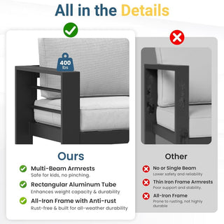 2 Pieces Outdoor Patio Set, All-Weather 75” 3-Seat Metal Patio Sofa Couch with Thick Cushions,  Frame and 43” Coffee Table