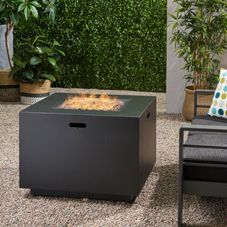 Outdoor Patio Propane Fire Pit 24'' H x 33'' W Square Iron Gas-burning Fire Pit - 50,000 BTU, Tank in side, Dark Grey/Stone Gray