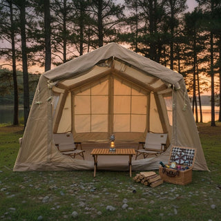 8m² Inflatable Camping Tent with Hand Pump, 4-Season Waterproof Oxford Air Glamping Tent for 4-8 Persons