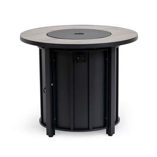 30" Propane Gas Fire Pit Table, 50000 BTU Round Steel Fire Pit with Wood Grain Ceramic Tabletop for Outside Patio Deck Garden Backyard- Black