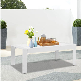 43" All-Weather Aluminum Patio Coffee Table, Modern White/Gray Rectangle Outdoor Table