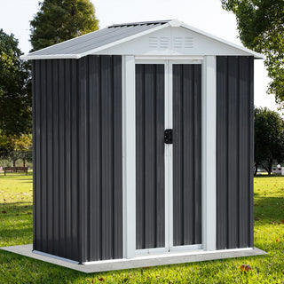5×3 FT Grey Outdoor Garden Shed with Sliding Door & Apex Roof – Compact Metal Storage Shed for Backyard & Patio