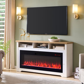 60 Inch White Fireplace TV Stand for TVs up to 70", Media Console with 50" Smart Electric Fireplace for Living Room