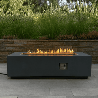 Outdoor Rectangle Propane Fire Pit Table 60inch, 60,000 BTU Concrete Fire Table with Waterproof Cover, Auto-Ignition, Free Lava Rocks