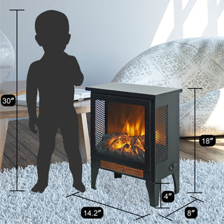 18-Inch Freestanding Electric Fireplace Stove Heater with 3D Realistic Flame Effect for Living Room, Bedroom & Home