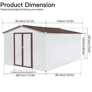 Mondawe 12ft x 10ft Metal Garden Storage Shed, Outdoor Tool Storage House with Double Doors and Air Vents