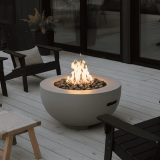 Outdoor Round Propane Fire Pit Table 28-inch,40,000 BTU Fire Pit Bowl,Light Concrete Propane Fire Pit with Free Lava Rocks,Rain Cover and Burner Lid,for Outside Patio,Garden,Deck,Light Gray
