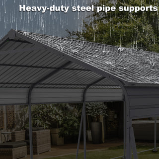 Heavy-Duty Metal Garage Canopy with Galvanized Steel Roof & Frame, Outdoor Carport Storage Shed for Cars, Boats & Trucks – Gray