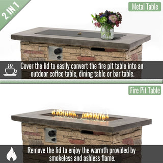 42" Propane Gas Fire Pit Table, 50000 BTU Rectangular Concrete Fire Pit for Outside Patio Deck Garden Backyard