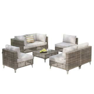 7-Piece Wicker Patio Conversation Set with Thick Cushions & Coffee Table | Outdoor Sectional Sofa for Backyard & Porch
