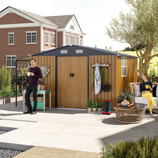 10x12 Ft Outdoor Storage Shed, Extra Large Metal Shed with Lockable Doors, Windows, Outside Steel Tiny House Ideal for Garden, Backyard, Patio Utility, Tool Storage, Chicken Coops