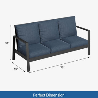 75" All-Weather Aluminum 3-seat Patio Sofa with Thick Cushions & Frame