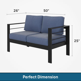 50 Inch All-Weather Aluminum Outdoor Two-Seater Sofa With Thick Cushions And Frame